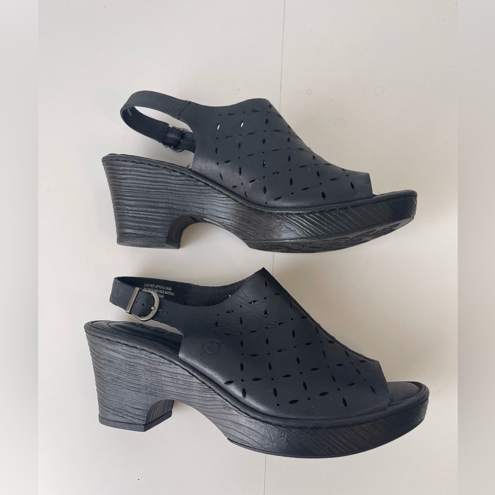 Bjorn Perforated Slingback Sandals w Chunky Wedge Heel 9 M